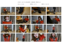 【4kYX016】复古红色裙装，丝巾稍加点缀，紧贴柱子